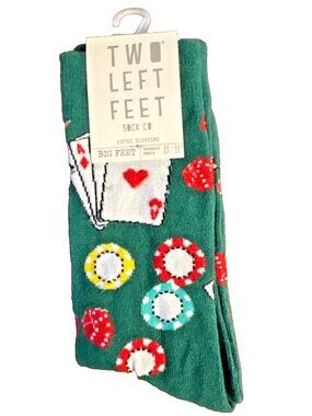 Unisex Two Left Feet Youre Bluffing Green Poker Themed Socks Big Feet NEW